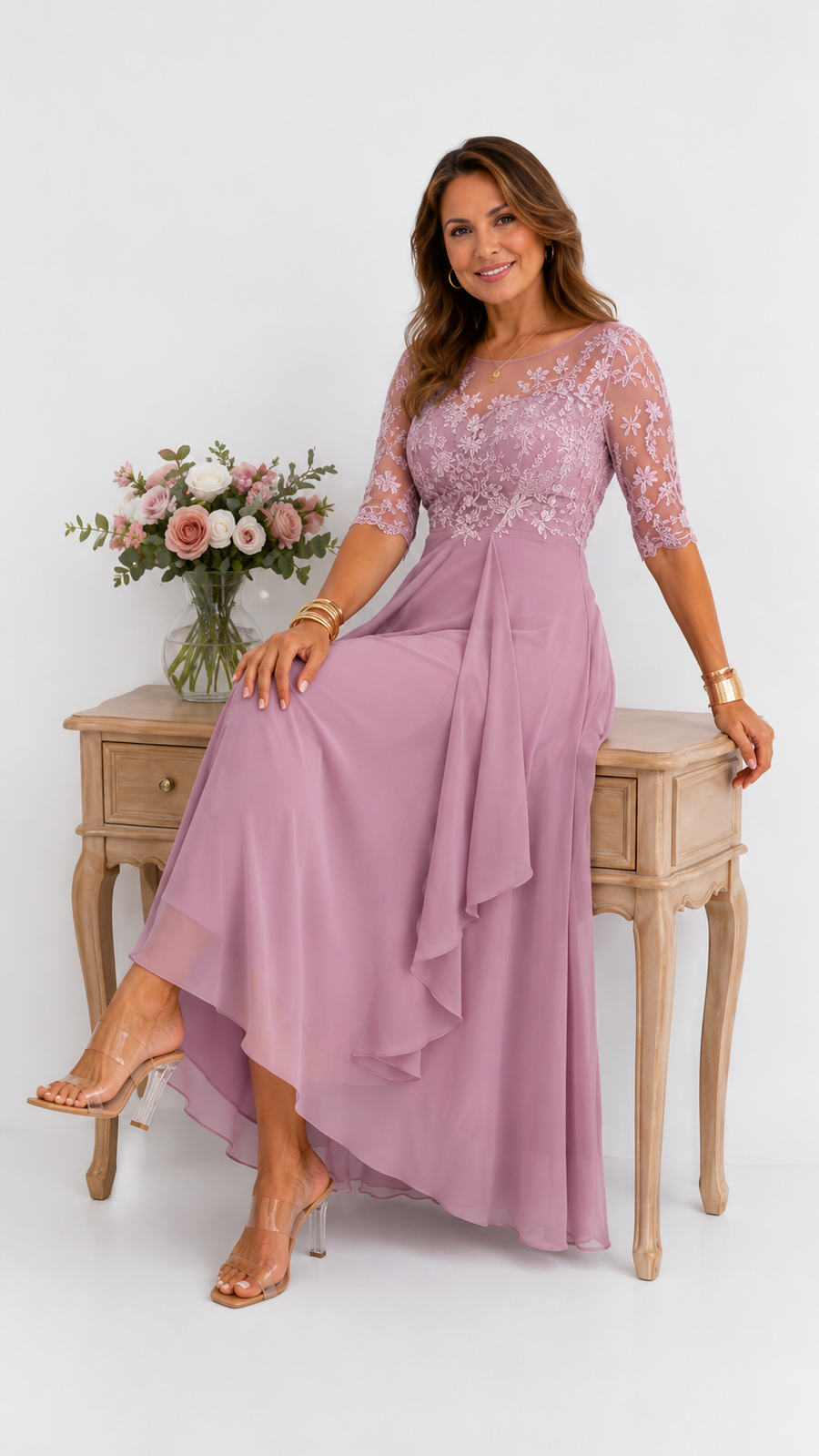 RHONDA | Vestido elegante de encaje - Rosa | Mar de Abril